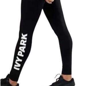Women's L Ivy Park Black and White Logo Spell Out High Rise Fold Over Leggings